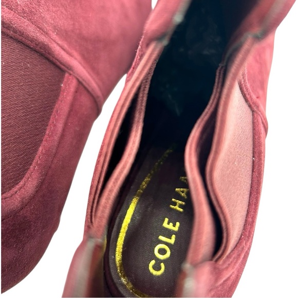 COLE HAAN Women's Red Jones Peep Toe Bootie In Cordovan Suede Size 8 - Picture 6 of 10